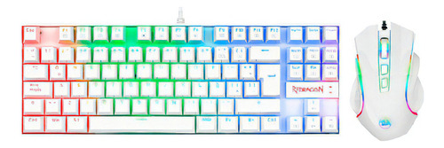 Kit Gamer De Teclado Y Mouse Redragon K552 Rgb-ba-w Español Latinoamerica Blanco Blue Switches