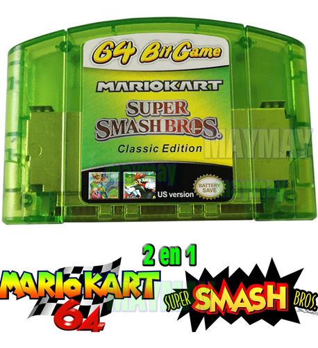 Imagen 1 de 5 de Mario Kart 64 Nintendo N64 Y Super Smash Bros 2 En 1 Físico