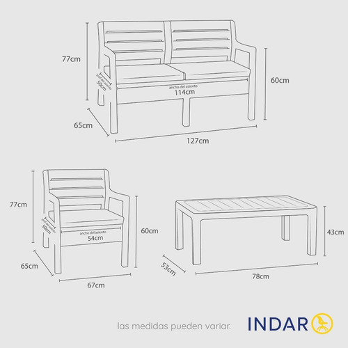 Set De Living Jardin Exterior Paris Indar Mesa + 3 Sillones