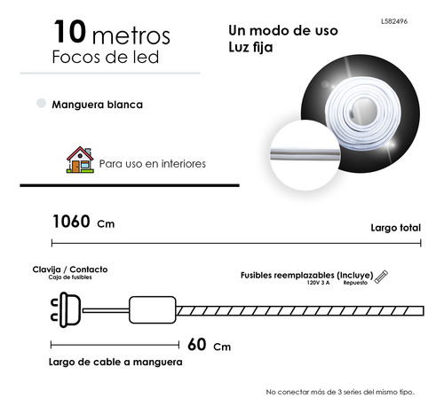 Manguera Navideña Luz Led Neon Blanca Doble Vista 10 Metros Luces Blanco
