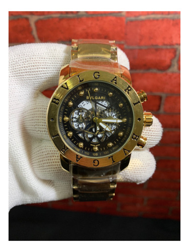Relógio Bgari Skeleton Masculino Pulseira Aço Inoxidável Dourado Dourado Preto