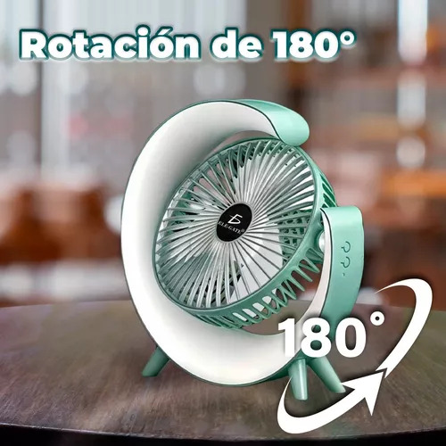 Mini Ventilador Escritorio Luz Rgb 3 Velocidades 180 Grados Color Verde