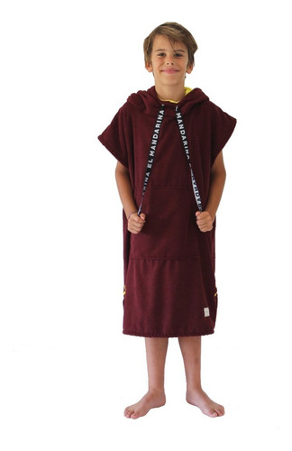 Poncho Toalla 4 A 6 Años Bordo C/amarillo