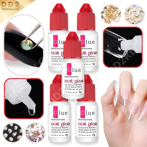 Pegamento X2 Nail Glue Uñas Postizas Tips Strass Gotero Rojo