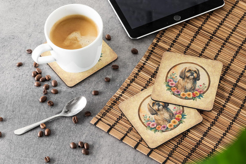 Posavasos De Espuma Lhasa Apso Y Flores