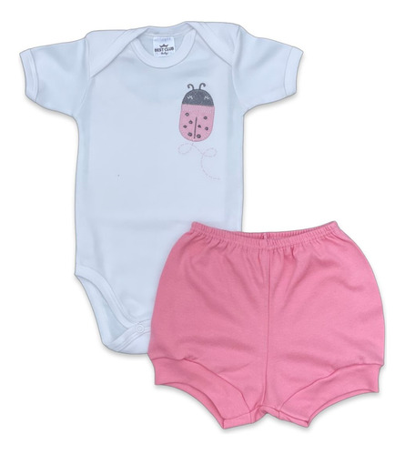 Conjunto Best Club Baby Branco E Rosa Com Bordado Joaninha