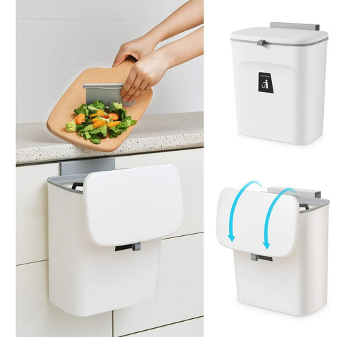 Subekyu Cubo De Basura Colgante De 2.4 Galones Para Puert... Color Blanco