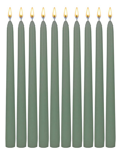 10 Velas Largas Verde Seco 35cm Para Candelabro Aluzza