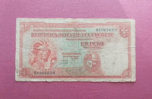 Billete De Un Peso Uruguay Ley De 14 Agosto De 1935 