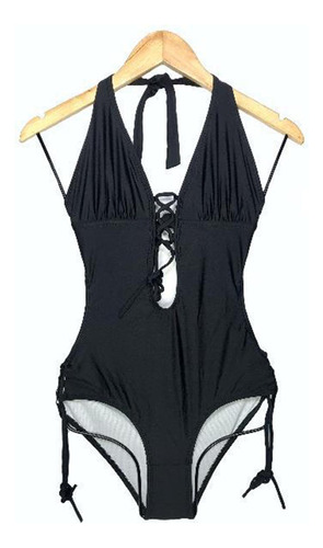 Trikini Entero Flor Negro Gl-30 Color Negro