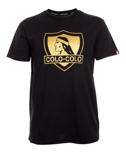 Polera Colo Colo Urbano Negra Escudo Dorado