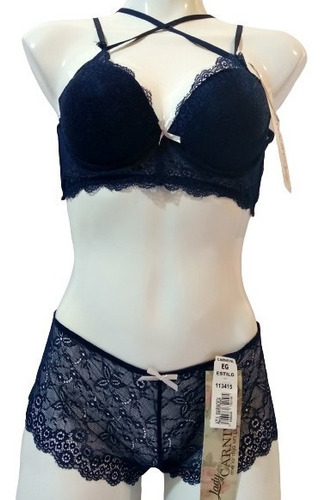 Conjunto Azul Marino Sexy Encaje Elegante Erotico Carnival