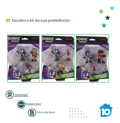 Kit Com 3 Bonecos Sonic Prime Colecionáveis Netflix Sortidos