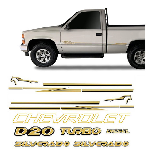 Kit Faixas Silverado D20 98/06 Adesivos Resinados Chevrolet