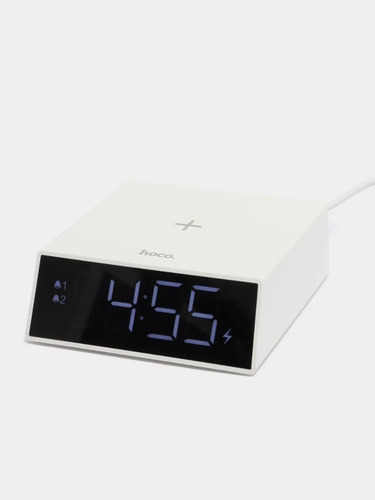 Cargador Inalámbrico Wireless Reloj Despertador Alarma Hoco Color Blanco