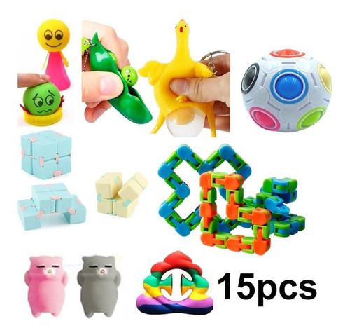 Pop It Fidget Toys Brinquedo Anti Stress Sensorial Kit C/ 15 Cor Menina