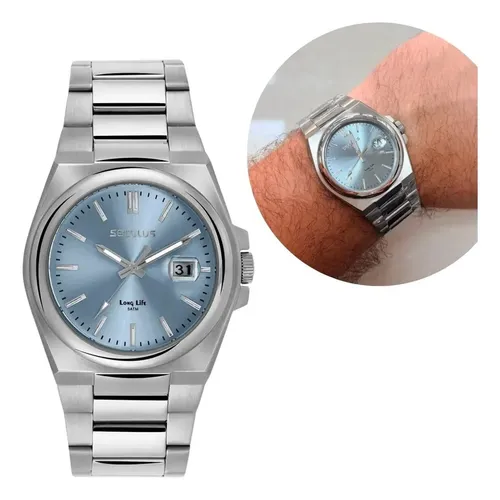 Relógio Seculus Masculino Aço 40mm 44263g0svna4 Azul-aço Prateado Azul Azul-aço