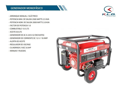 Imagen 2 de 6 de Grupo Electrogeno Brute Bs3500b 2500w 6.5hp Monofasico