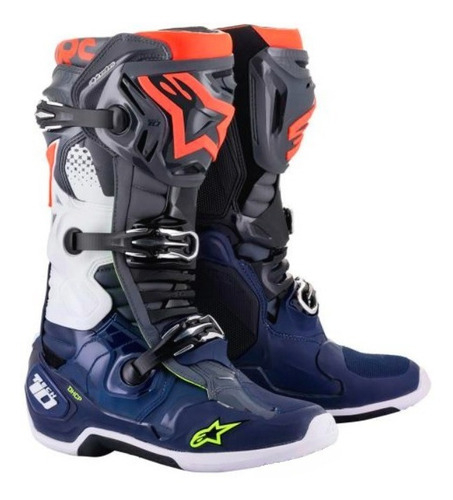 Bota Alpinestars Tech 10 Cinza/azul/vermelho Fluo Promoção