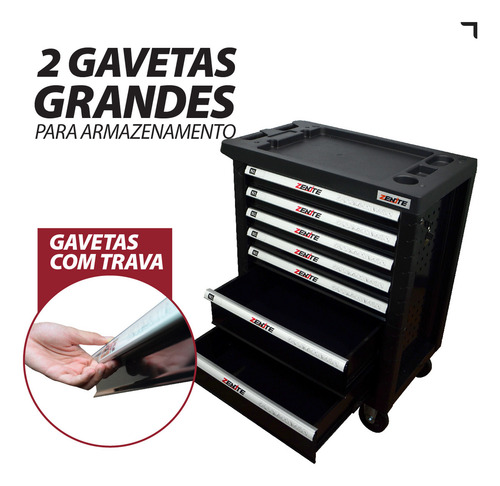 Carrinho De Ferramentas 7 Gavetas 191 Ferramentas Completo Cor Preto