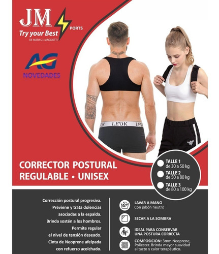 Corrector Postural Negro Espalda Hombros Flex Agnovedades