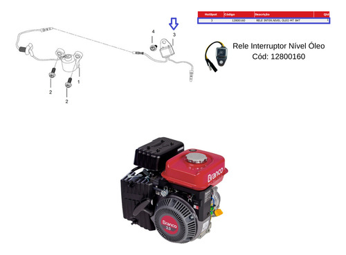 Rele Interruptor Nível Óleo Motor B4t 7.0hp Branco 12800160