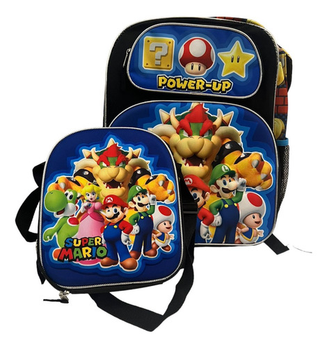 Mochila Back Pack Mario Bros Primaria Con Lonchera 