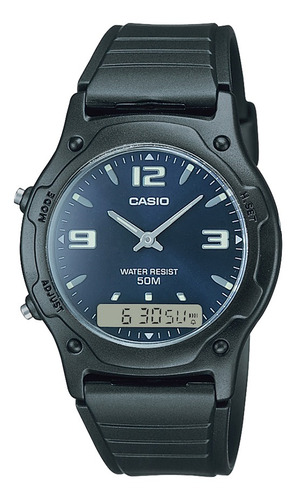 Reloj Casio Aw-49he-2avdf En Resina Masculino Color de la correa Negro Color del fondo Azul