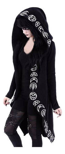 Cardigã Preto Feminino De Manga Comprida Com Estampa Punk Co