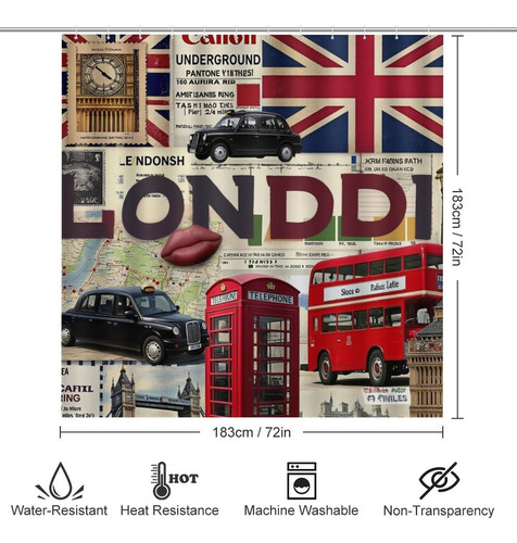 Set De 4 Cortinas De Ducha London Icons Collage-1