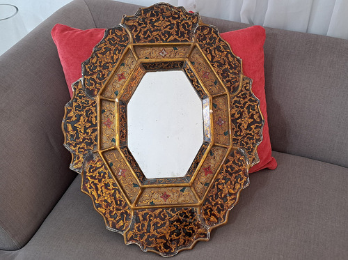 Espejo Veneciano Octogonal Deco Antigua Gran Tamaño Dorado Oscuro (Usado)