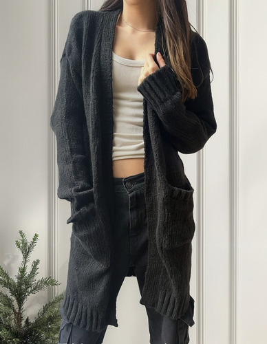 Saco Lana Largo Frisado Cardigan Para Mujer