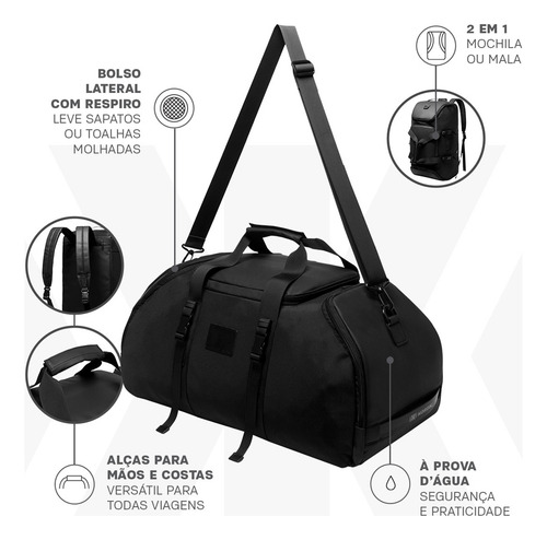 Mochila E Mala De Viagem 2 Em 1 Bag Nordk On The Road 36l Cor Preto Desenho do tecido Liso