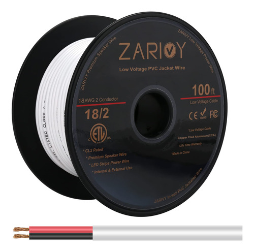 Zarivy Cable Rojo Y Negro De Calibre 18 De 100 Pies, 2 Condu