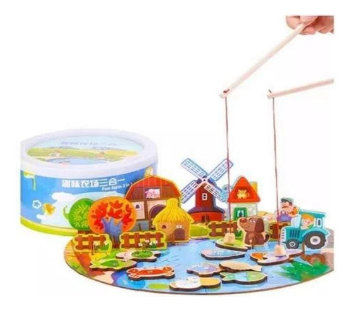 Juguete Didáctico Puzzle Granja Con Pesca