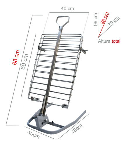 Asador Estaca Libro Emparrillado 60x40 Acero Inox 304 Sor