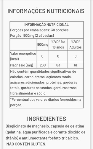Magnésio Bisglicinato Alta Absorção Quelado - 60 Cápsulas