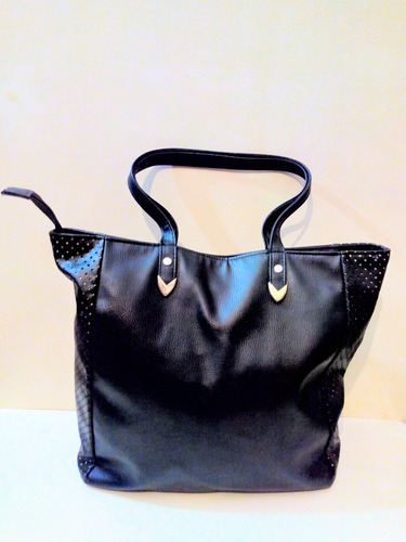 Cartera Tipo Bolso- Color Negra- Amplia- Isadora- Negro Lisa Metal Negro (Usado)