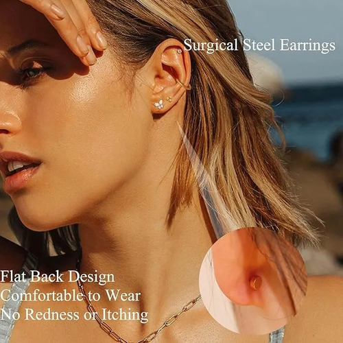 12 Pare Aretes De Oro 14k Mujer Arracadas Piercing Cartílago