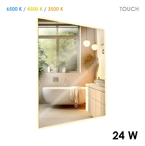 Espejo Vertical C/luz Led 24w Luz Dimeable 3 Tonos De Luz Sin Marco