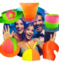 Comprar Kit 25 Gorros Fluo Cotillon Sombreros Tela Fiesta Cumpleaños