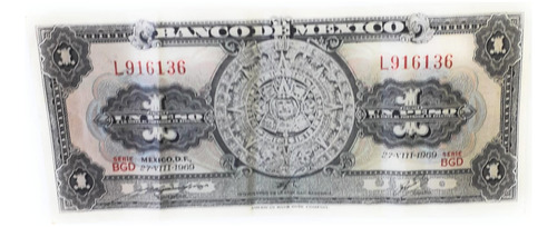 Biilete De 1 Peso De 1970. Calendario Azteca. Usado.
