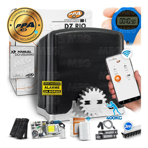 Kit Motor Ppa Dz Rio Turbo 2m Crem App Wifi Portão 400kg Cor Preto 220V