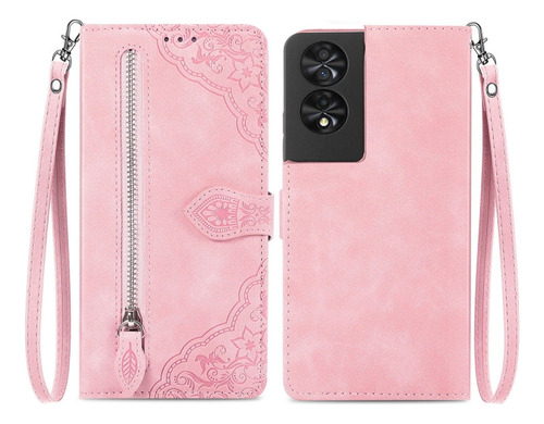 Funda De Piel Con Cremallera En Forma De Flor