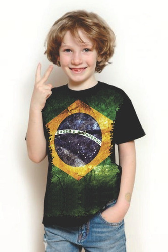 Camiseta Infantil Bandeira Do Brasil Crianças Bebê