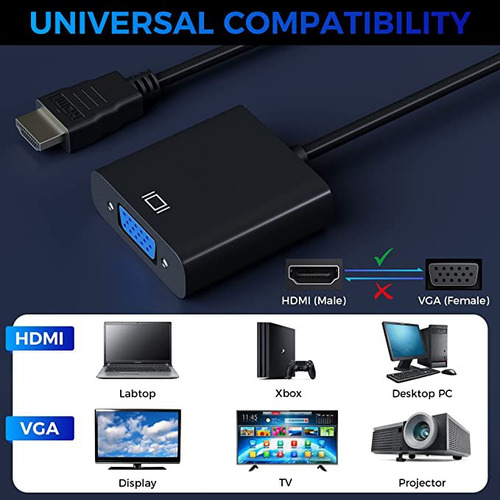 De Conversor Hd 1080p Hdmi A Vga + Cable De Audio De 3,5 Mm