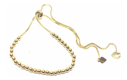 Pulsera Bolitas Dorado Baño Goldfilled Corazón Extensible