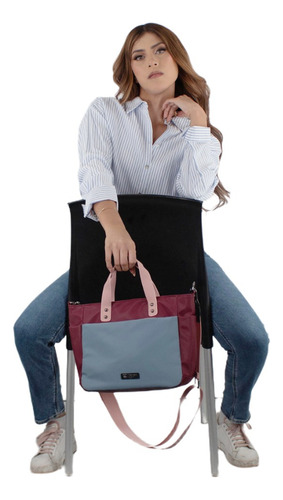 Bolsa Tote Tricolor Azul Asa Desmontable Rojo Lisa Metal Rosa