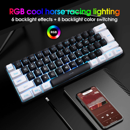 Teclado Com Fio G61 Mini Rgb Led Backlight 61 Teclas Ergonôm