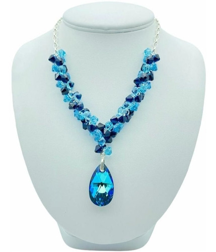 Collar Premium Gota Cristal Bermuda Blue Mujer Regalo 